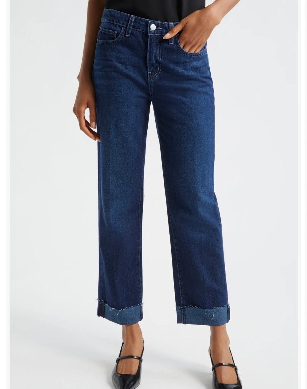 L'Agence Maribel High Rise Straigt Leg Cuffed Jean Women's 27 Harlan Blue